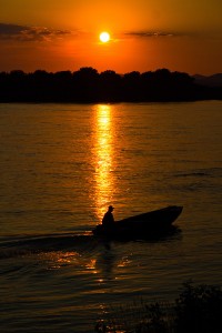 Danube sunset with fisherman