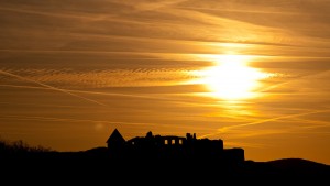 Medieval castle of Visegrád in the sunset