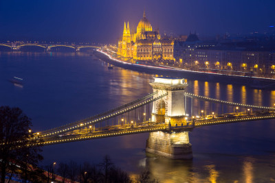 Parliament and Chain Bridge from Buda Castle