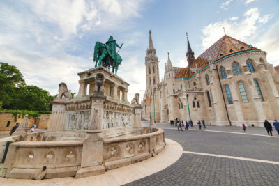 St Mathias church and statue of St Stephens in Buda Castle