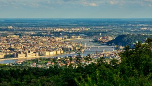 View of central Budapest from Harmashatar-hill.