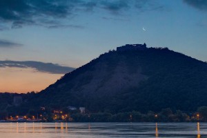Visegrad Castle in dawn with Moon, Jupiter and Venus