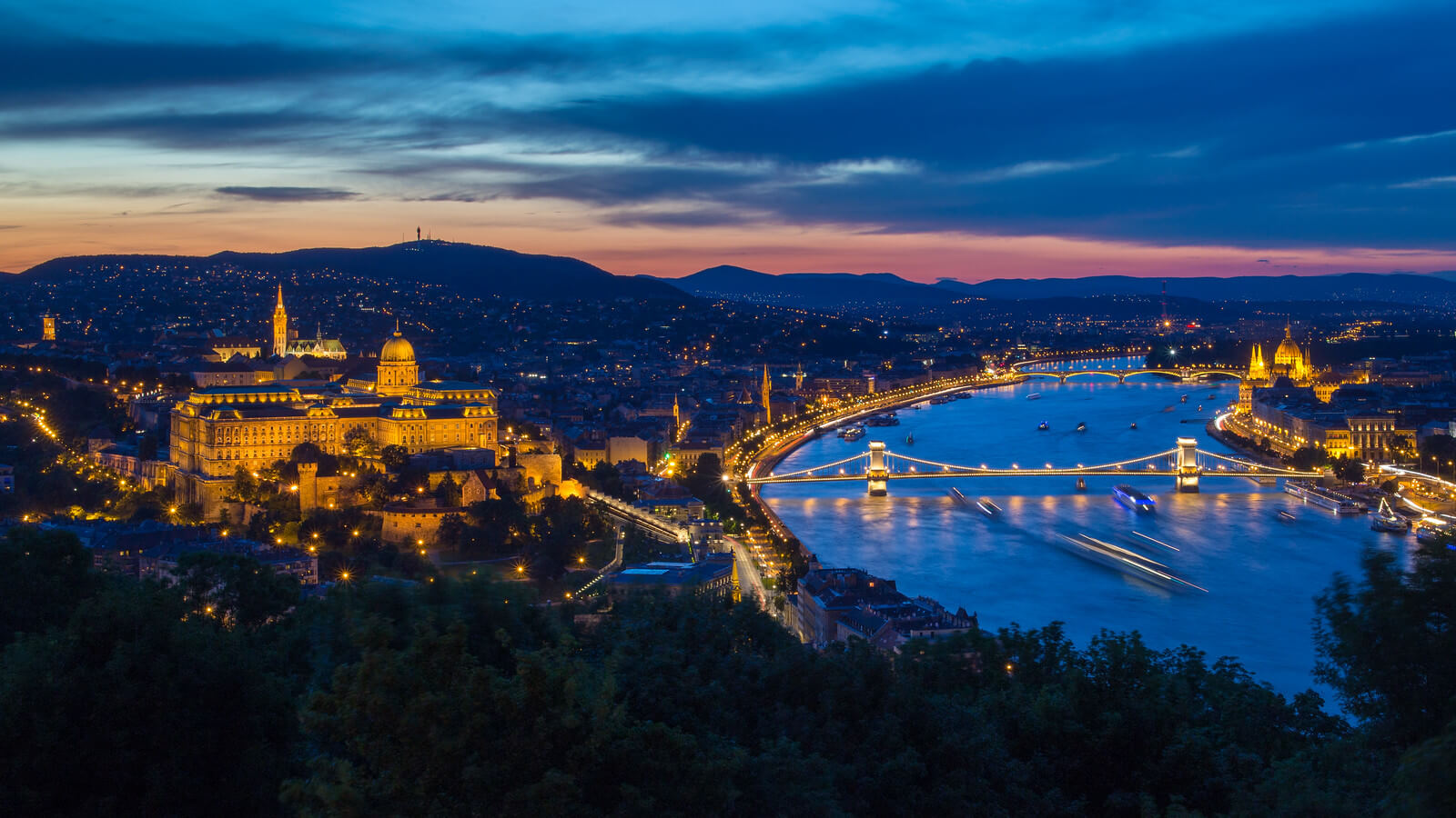 Buda Castle, Chain Bridge and Parliament from Gellert-hill