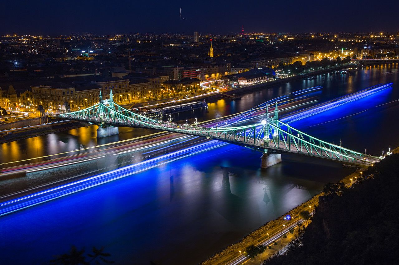 Blue Lighttrails under Liberty Bridge Budapest