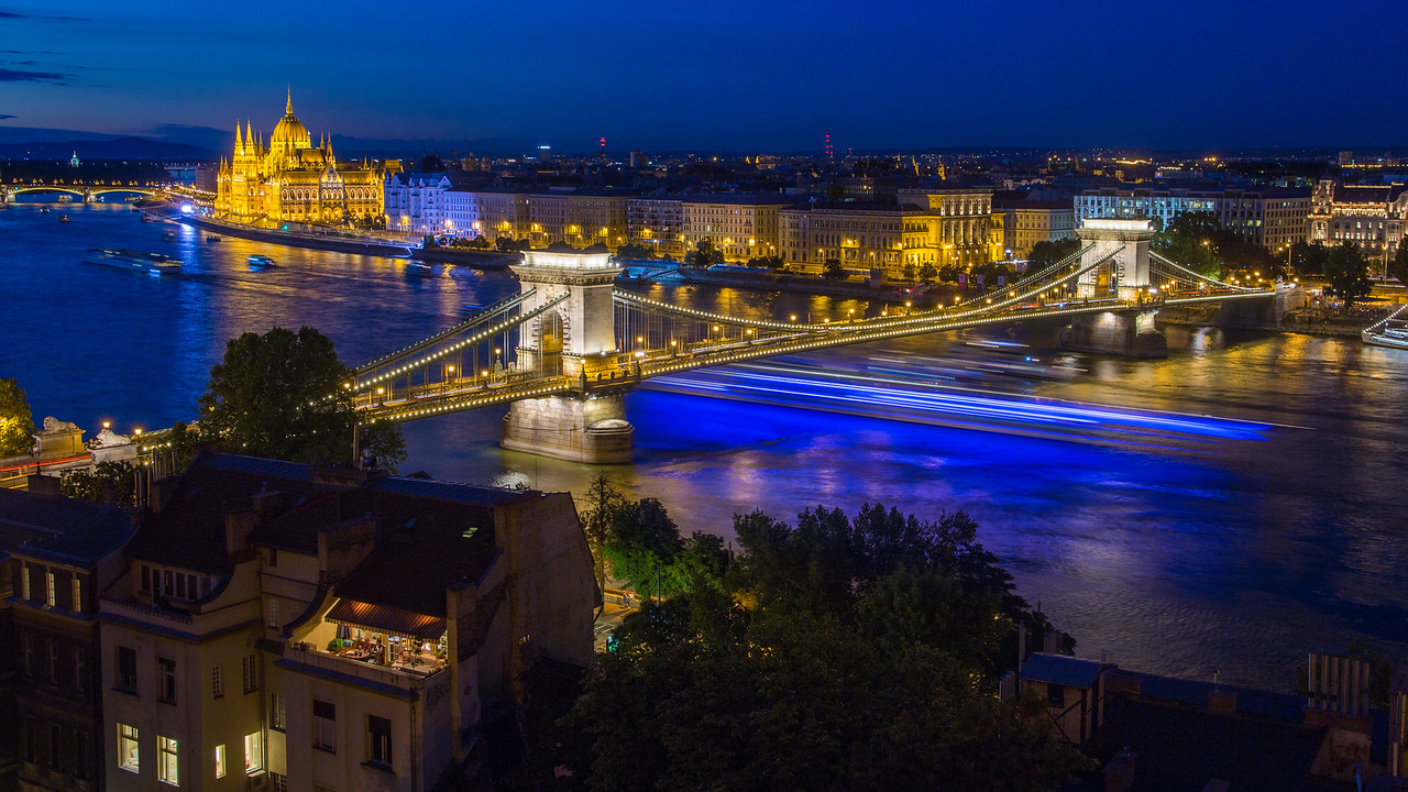 Looking towards the Chain Bridge and Parliament, Budapest