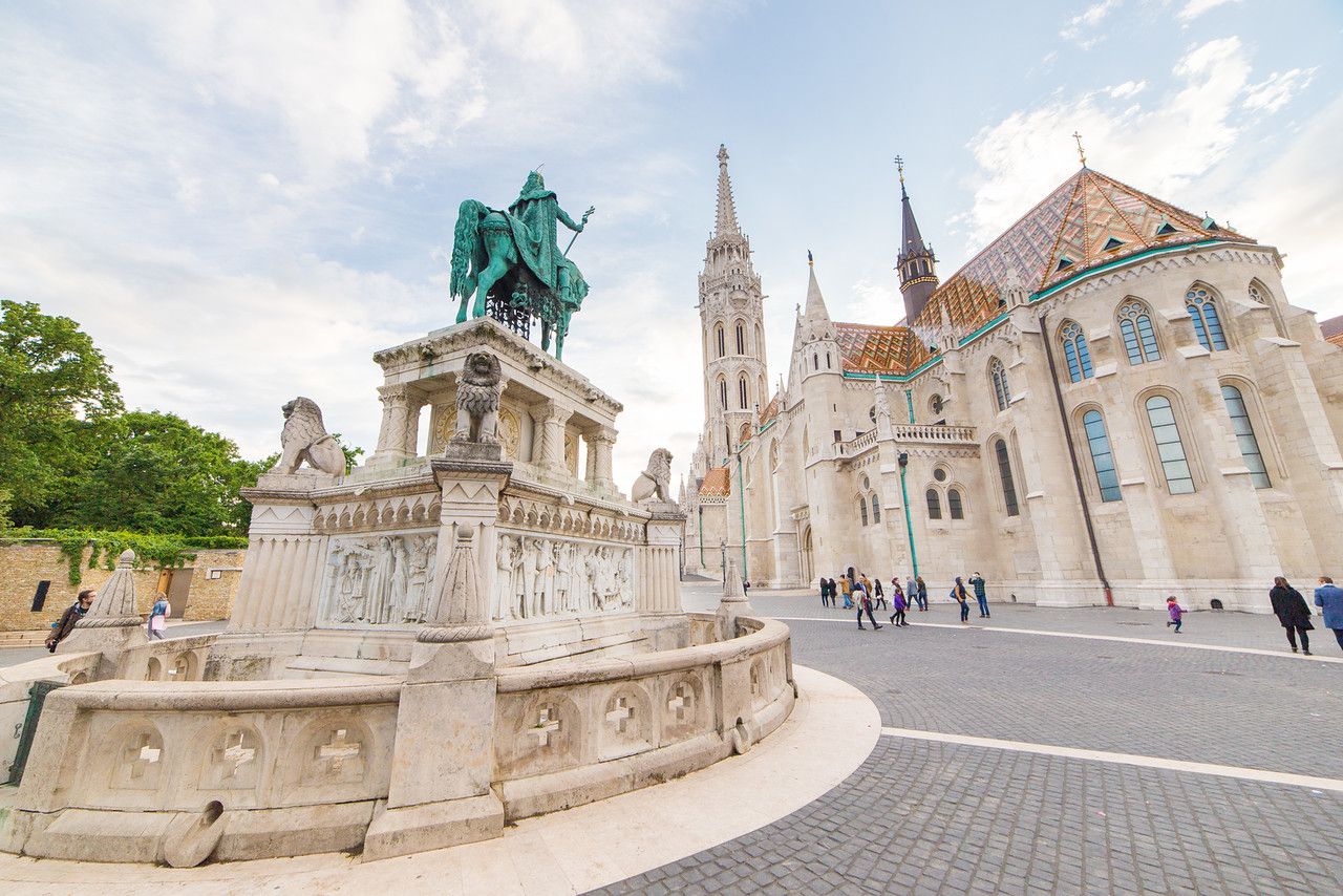 Mathias church and statue of St Stephens in Buda Castle