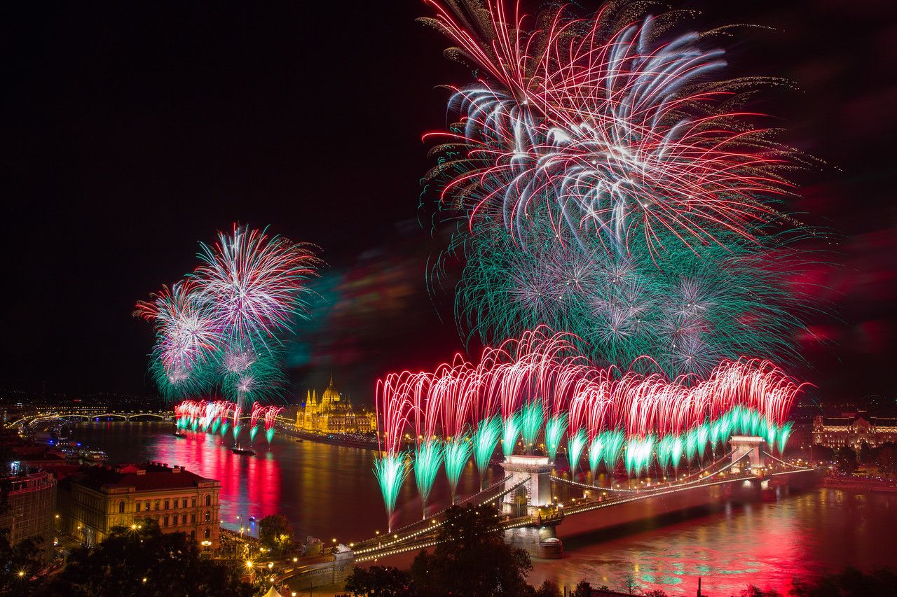 Fireworks on St Stephens day from Buda Castle