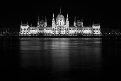 Budapest Parliament with reflection at night